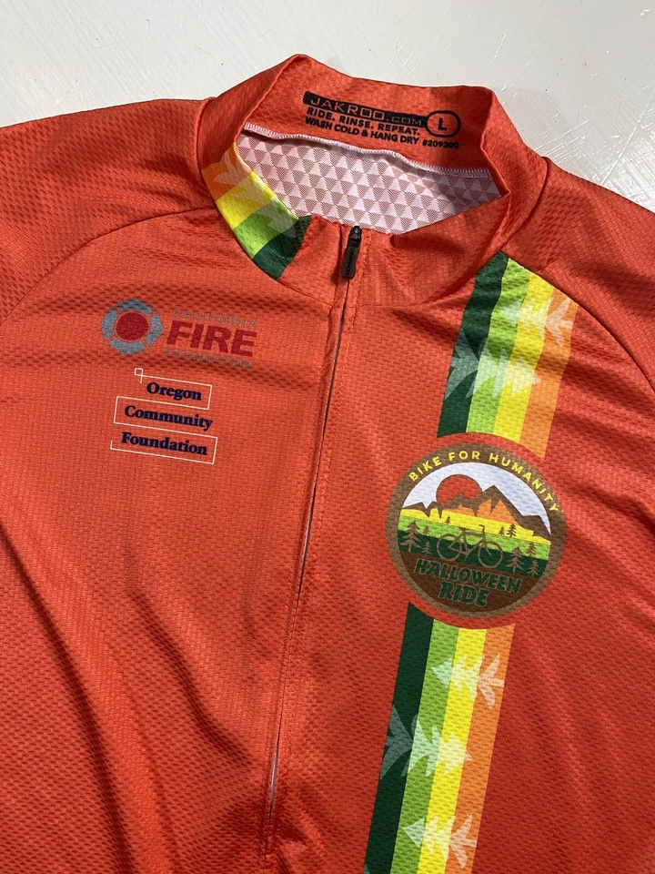 Camiseta deportiva Jakroo "Halloween Ride" para hombre talla grande naranja cremallera completa ciclismo/bicicleta L Foto 4 de 4