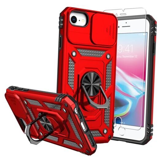 for iPhone SE Case 2022/3rd/2020,iPhone 8/7 Case,with Screen Protectors and Red