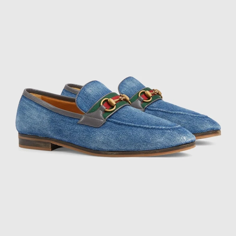 Chaussures mocassins homme Gucci Z3404 bleu denim Horsebit pointure 10,5 Gucci