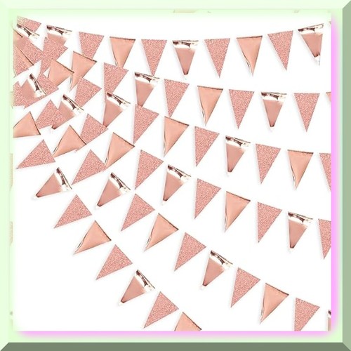 Rose Gold Celebration Pennant Banner - 30ft Triangle Bunting for Graduation, Wed - Picture 6 of 6