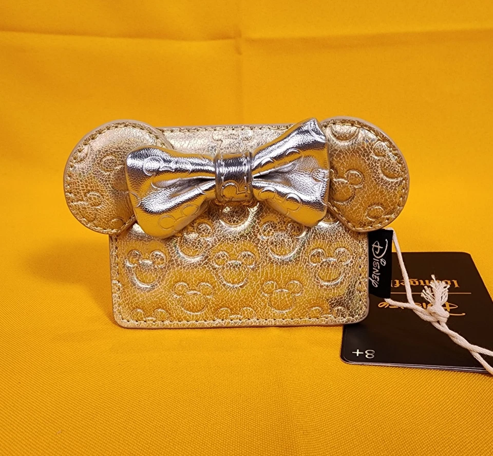 Tarjetero acolchado Loungefly Disney Minnie Mouse arco metálico dorado plateado NUEVO Foto 2 de 4