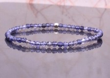 Natural Iolite Round Tiny 3MM Faceted Healing Stretch Gemstone Bracelet 7