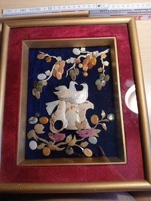 Perlmuttbild Muschelbild Steine Vintage Tauben Wandbild  - Bild 1 von 4