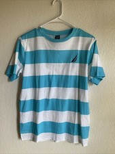 Nautica Boys White Turquoise Blue Stripes T-shirt Size Extra Large 18/20