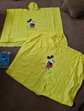 Set 2 Vintage Disney Mickey Mouse Rain Poncho Adult Waterproof Vinyl One Size