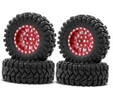 OGRC 1.0 Plus (1.2 Inches) Beadlock Wheel and Tires Set 7mm Negative Offset Red