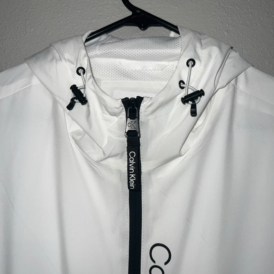 NUEVA Chaqueta Cortavientos Calvin Klein Para Hombre Blanca Cremallera Completa Talla Grande Foto 2 de 4