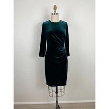 Eliza J Green Velvet Ruched Side Sheath Dress 0 Sleeves Cocktail Stretchy