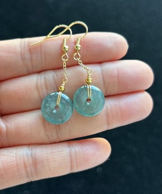 Highly Icy Green Donut Jadeite Jade Earrings, 100% Untreated Certified Genuine