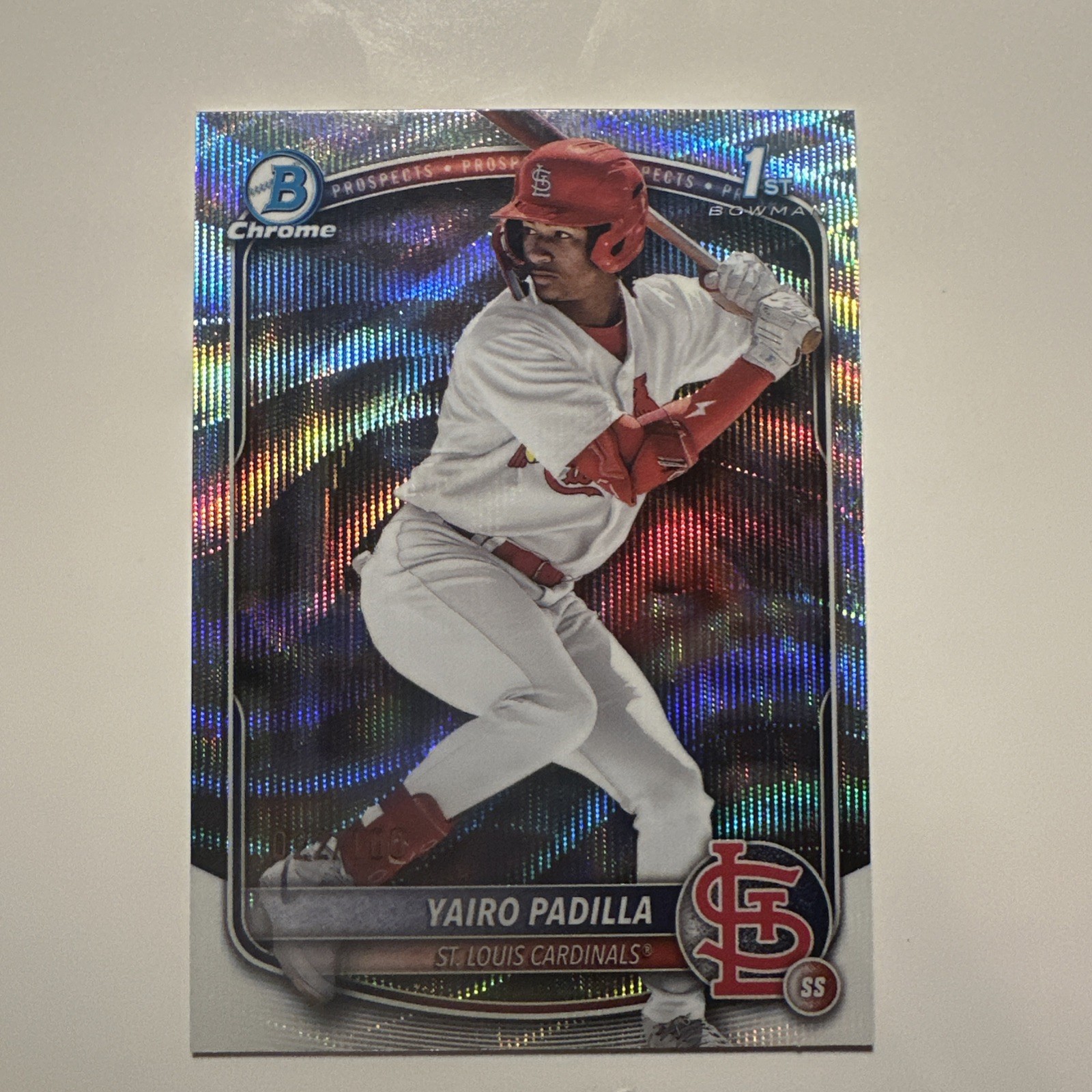 Yairo Padilla 2025 1st Bowman Chrome WAVE REFRACTOR 22/100 Cardinals Raw RC P6