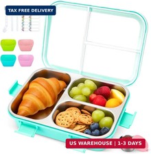 Kids Stainless Steel Bento Box, 3 Compartments Leakproof Lunch Box, Portable Foo