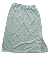 Vtg Seafoam Green Nylon Movie Star Slip with Lace Slit Sz Small
