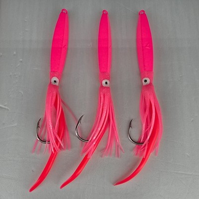 ebay pink fishing hooks Diamond Vertical Squid Fishing Jig w/ Hooks, Skirt, Tail 4 oz lot of 3 Pink