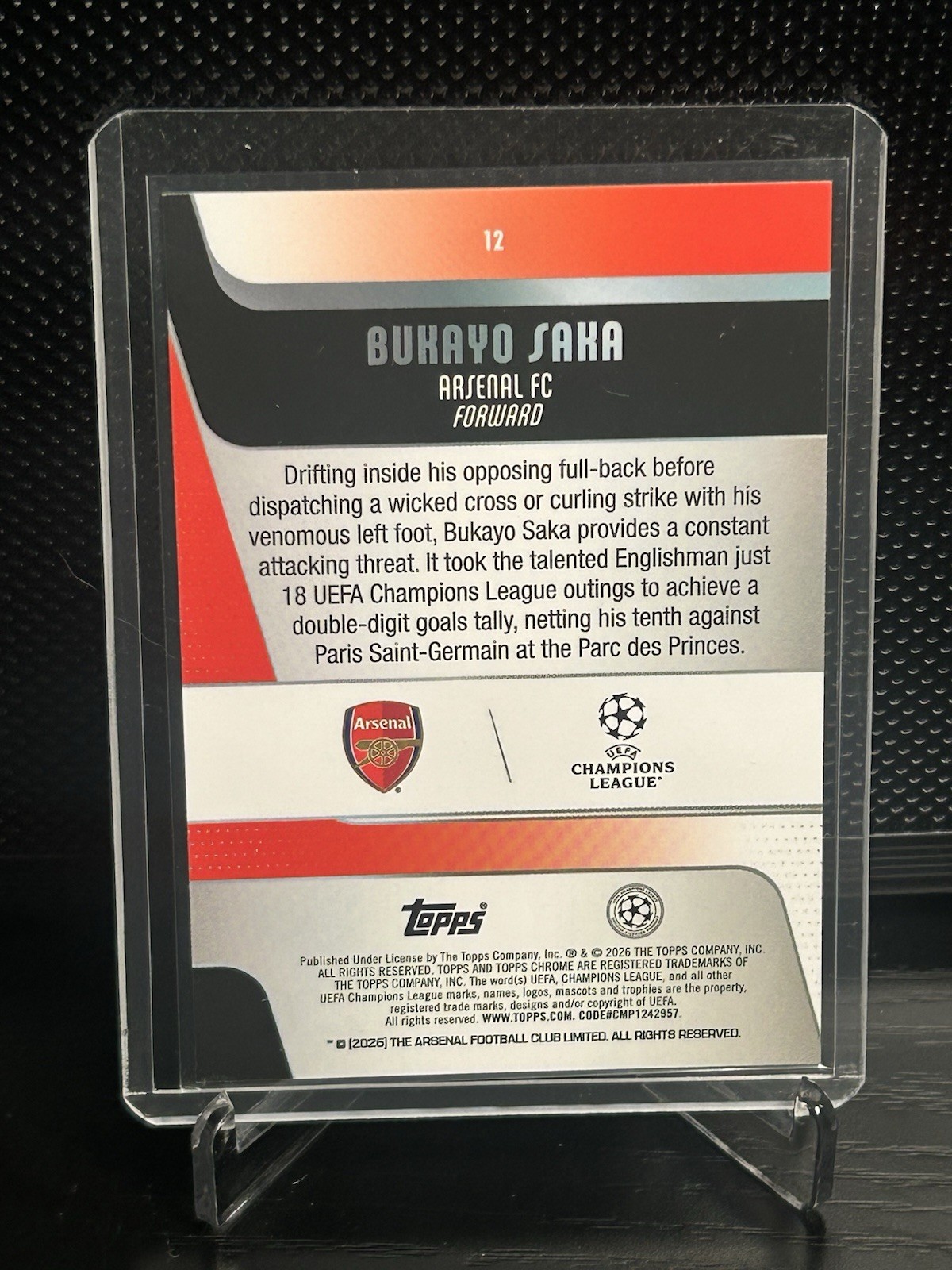 2025-26 Topps Chrome UEFA Bukayo Saka Black Geometric Refractor /10 #12 Arsenal view 2