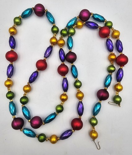 Vtg Mercury Glass Beaded Garland ~ 57" Assorted Sizes, Shapes & Colors (E)