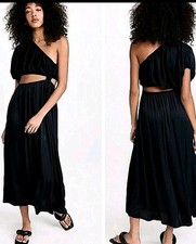 Farm Rio Black One Shoulder Asymmetric Cutout Maxi Dress Size S