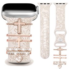 Floral Engraved Silicone Band for Apple Watch 38mm 40mm 41mm 42mm Strap Charms
