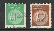 1966 VICTORIA STAMP DUTY : $1.50 and  $2  used   stamps