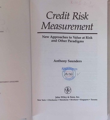 Credit Risk Measurement: New Approaches to Value-at-Risk and Other Paradigms. Fr