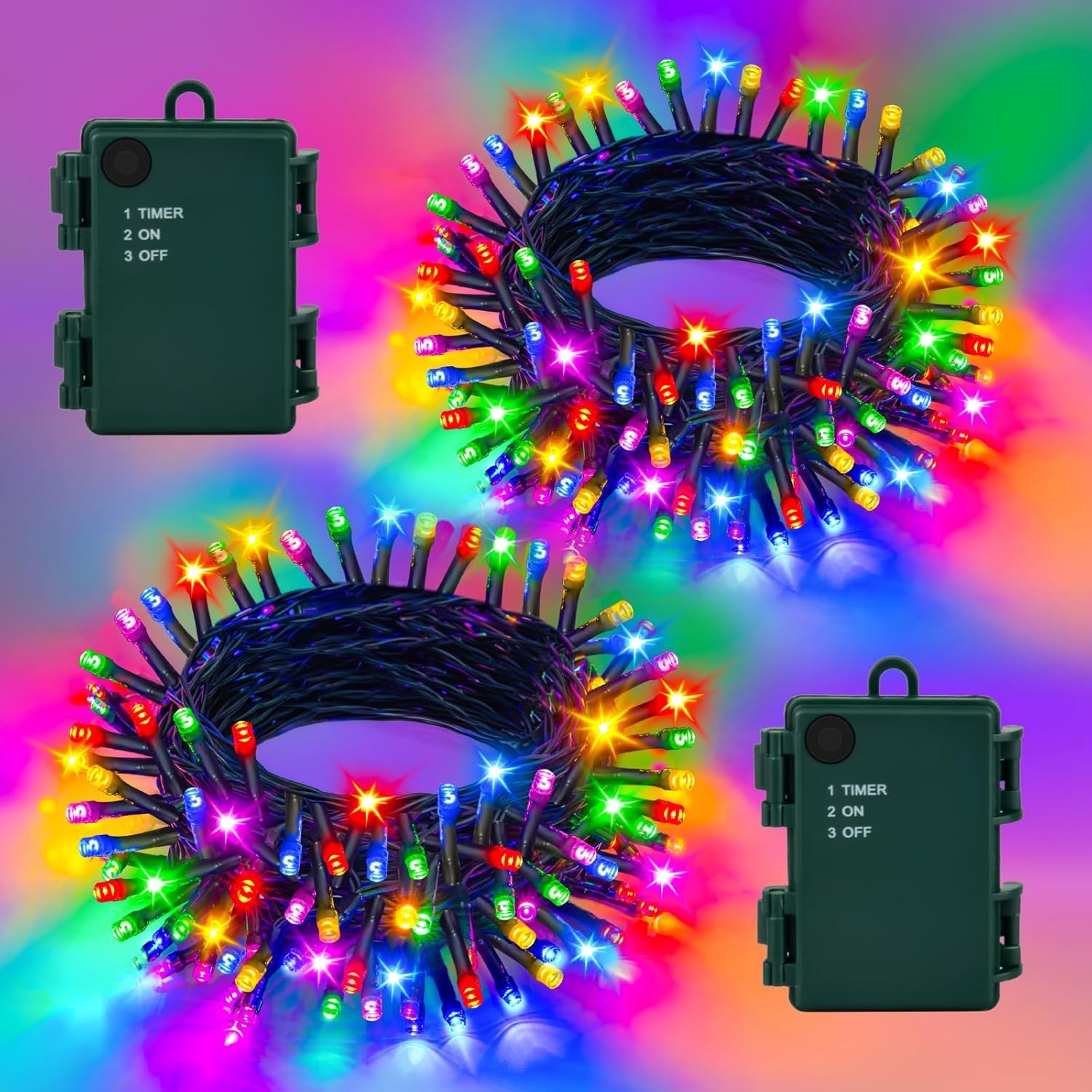 Fairy Lights Battery Operated 5M 50LEDs 2Pack, Multicoloured Battery Fairy Ligh