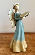 Vintage Rustic Faceless Angel Figurine Blue Beige 9” Country Primitive Style