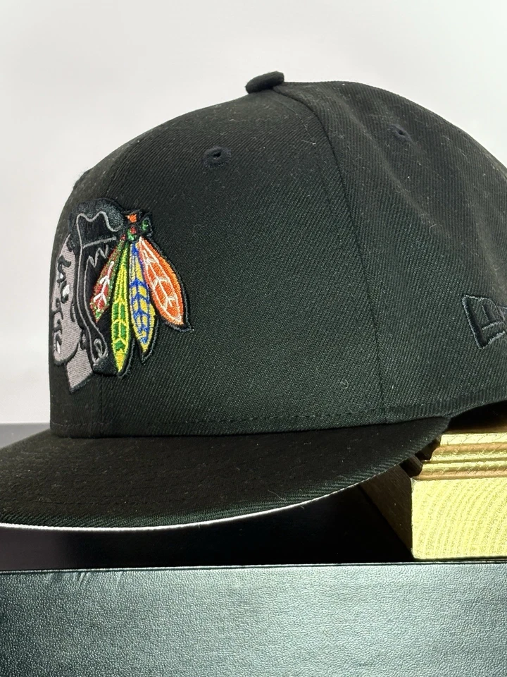 Chicago Blackhawks Hat Club 59FIFTY 1991 All-Star parche rosa UV 7 3/8 raro 🔥 Foto 4 de 4