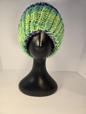 Handmade knit beanie, colorful beanie with faux fur pom pom. womans beanie