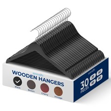 SereneLife 30-Pack Wooden Coat Hangers Black