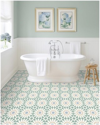 MORCART 20PCS 7.87'' x 7.87'' Aqua Mist Floral Peel and Stick Floor Tiles