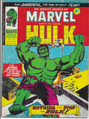 The MIGHTY WORLD of MARVEL #130 Marvel UK Comics (Mar  1975) Used (HULK + FF)