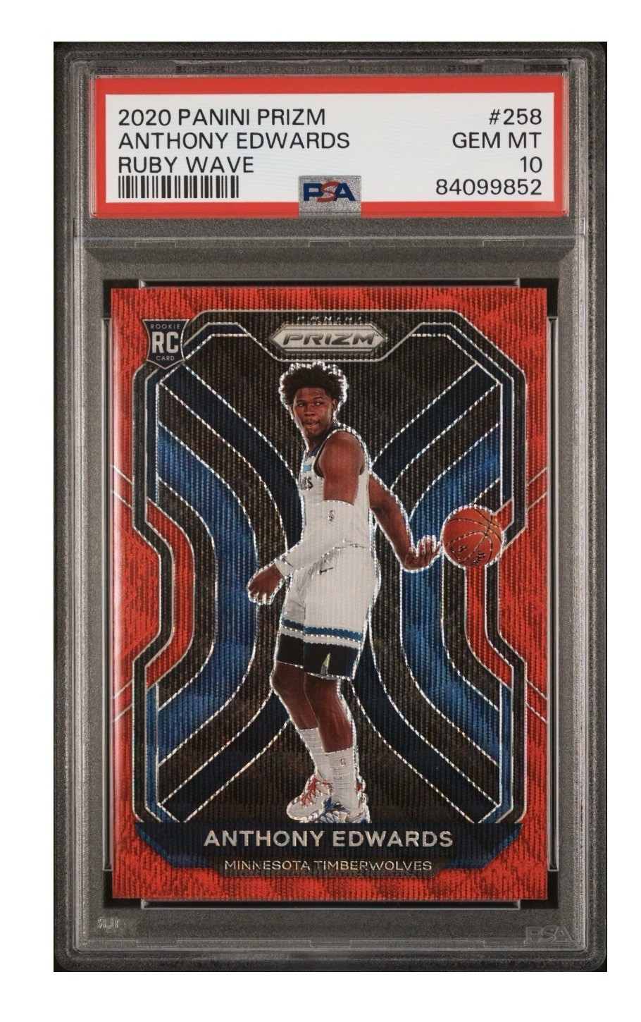 PSA 10 2020-21 Panini Prizm - Anthony Edwards #258 Ruby Wave Prizm (RC)