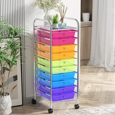 10 Drawer Rolling Storage Cart Scrapbook Paper Office Organizer Rainbow