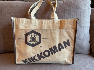 Kikkoman Tote Bag Brown Canvas Plastic Lined Bottle Holder 11 x13 
