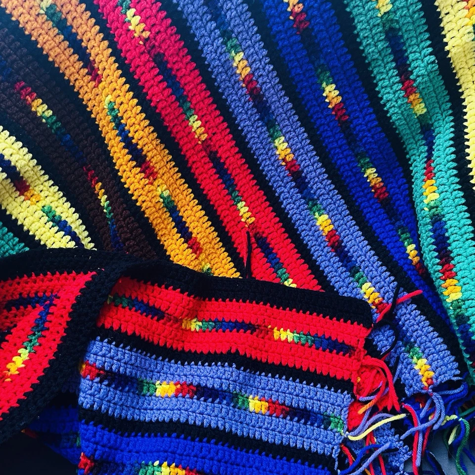 Manta Afgana Crochet Reggae Rasta Colores Arco Iris Rayas Boho Colorida 56 x 72 Foto 3 de 4