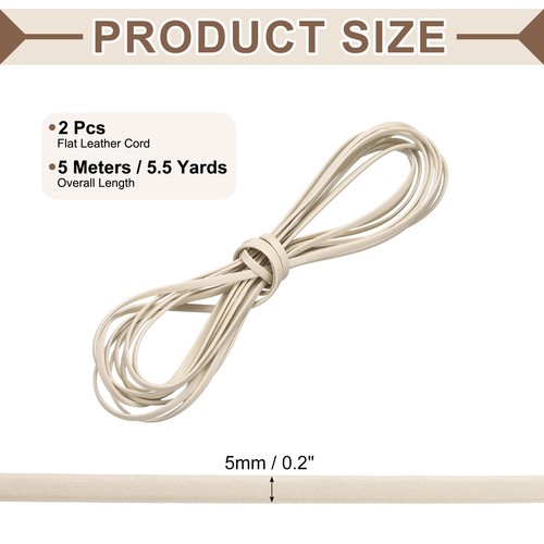 2 Bundles Flat Leather Cord, 5.5 Yards 5mm Leather Craft Lace Strip, Beige - Picture 2 of 6