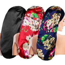 3 Pieces Long Satin Sleep Bonnet for Hair Care, Women Hair Bonnets Silky Braids