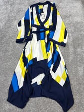 NWT- BCBGMaxazria Dress Womens Xxs Blue White Yellow Wrap Blouson New
