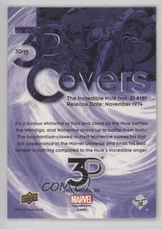 2015 Upper Deck Marvel 3D Lenticular Comic Covers The Incredible Hulk #181 0oq0 - Image 2 of 3