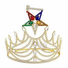 Order Of Easter Star OES Golden Tiara Crown Colorful Rhinestones Crown With Case