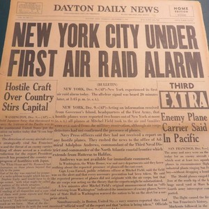 NEW YORK CITY UNDER FIRST AIR RAID ALARM DECEMBER 9 1941 NEWSPAPER