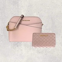 Michael Kors Tasche UmhäNgetasche Portmonee Jet Set Travel Dome Rosa Leder Neu