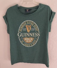 GUINNESS EXTRA STOUT DUBLIN Women's M T-Shirt Green w/ Gold-Tone Grommets EUC