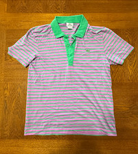 Vintage Lacoste Men's Polo Shirt - Purple  Green Striped - Size 4