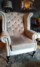 Fireside Chair with Winged Back. Good Condition. Grey Velvet. Collection Only