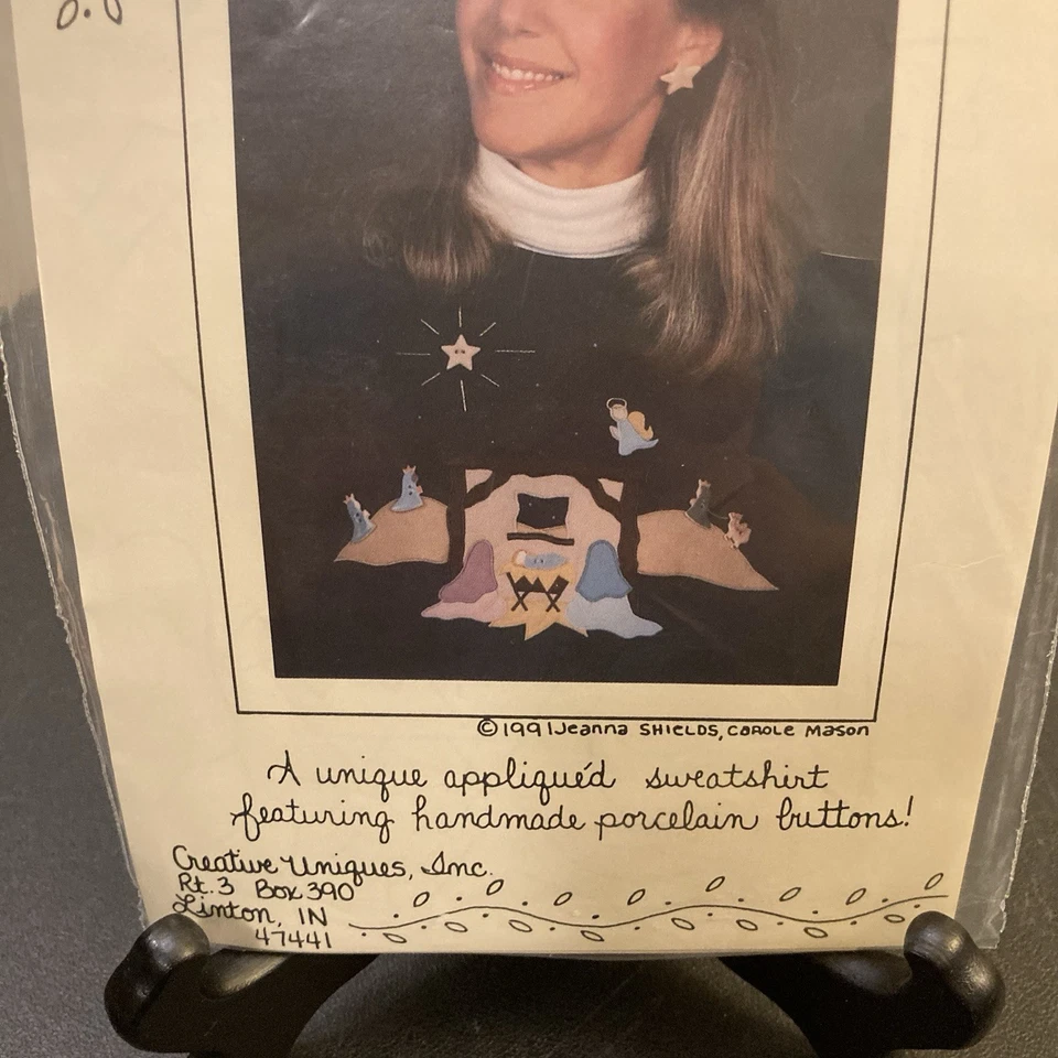 Silent Night Applique Sweatshirt Pattern Kit Creative Uniques 1991 Christmas - Image 2 of 4