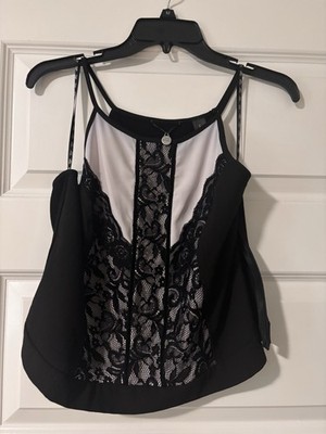 BKE Boutique Black White Lace Contrast Top Sz L