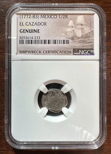 El Cazador Mexico Silver 1/2 Real 1772-1783 NGC Shipwreck Recovered