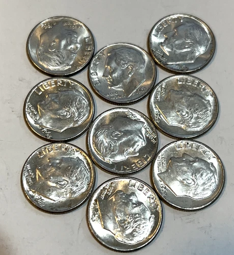 {9} 1962 D Roosevelt Dimes 90% Silver BU Uncirculated Condition $.90 Face Value