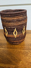 Small Round Wicker Storage Basket Brown Beige Woven Ethnic Traditional