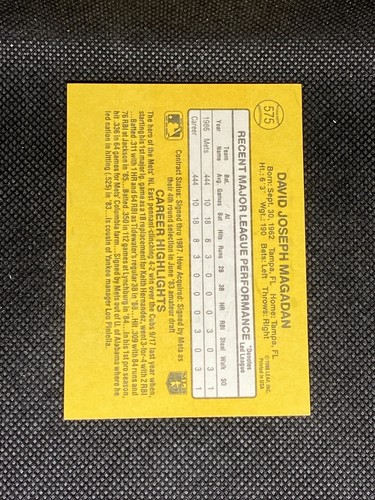 Dave Magadan New York Mets 1987 Donruss signierte Autokarte #575 ~ COA - Bild 2 von 3